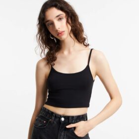 Blusinha de Alça Cropped em Cotton Preto