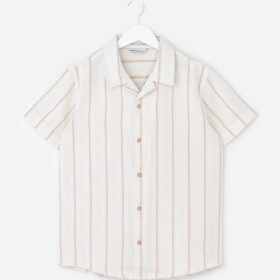 Camisa Infantil com Estampa de Listras e Texturizada - Tam 5 a 14 Anos Branco