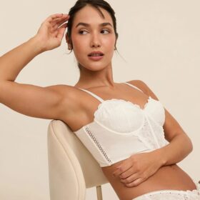 Corset sem Bojo em Algodão com Bordado Branco